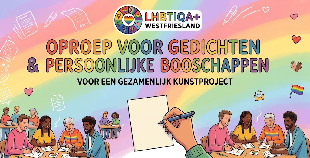 Oproep van LHBTIQA+ Westfriesland voor gedichten en persoonlijke boodschappen voor een gezamenlijk kunstproject.