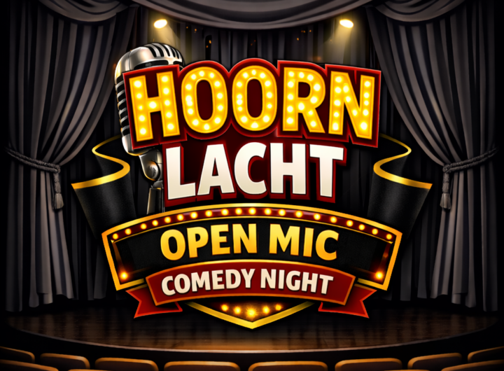 Comedians op het podium tijdens open mic comedyavond Hoorn Lacht.