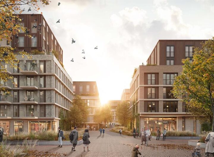 Sfeerimpressie woningen en supermarkt BuitenStad