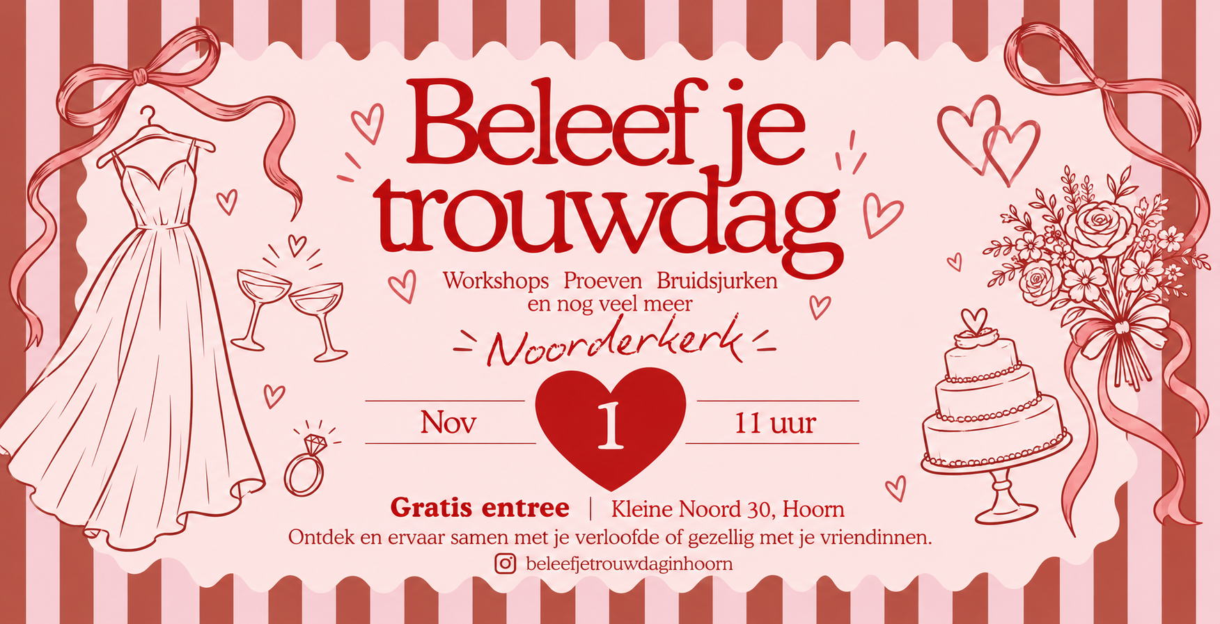De Noorderkerk in Hoorn wordt op zondag 1 november 2026 ingericht als complete trouwlocatie tijdens het evenement Beleef je trouwdag.