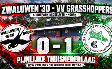 HCSV Zwaluwen '30 verliest op Sportpark Middelweg in Hoorn met 0-1 van VV Grasshoppers in de derde klasse A.