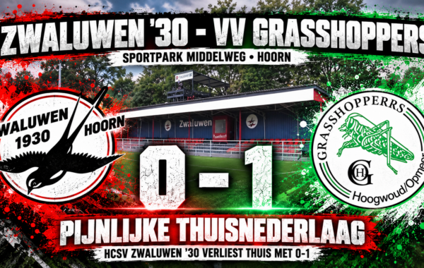 HCSV Zwaluwen '30 verliest op Sportpark Middelweg in Hoorn met 0-1 van VV Grasshoppers in de derde klasse A.