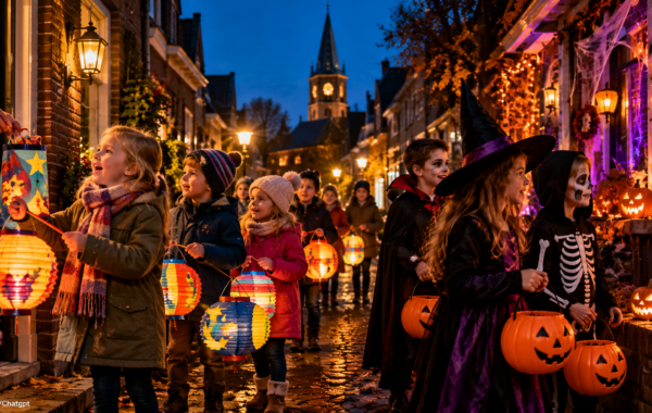 Kinderen lopen met lampionnen langs de deuren tijdens Sint-Maarten, terwijl Halloween met pompoenen en verkleedpartijen steeds populairder wordt in West-Friesland.