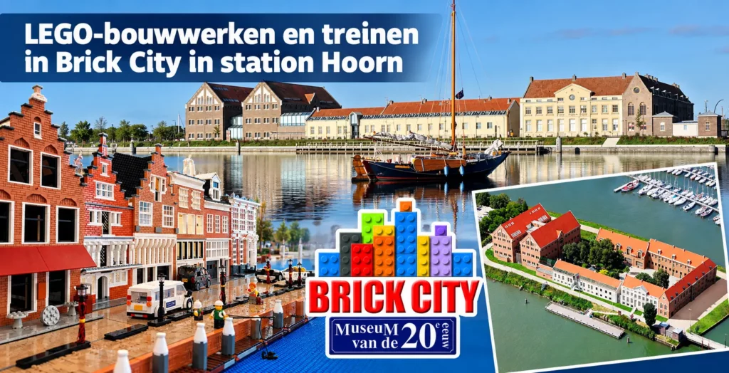 LEGO-bouwwerken en treinen in Brick City in station Hoorn