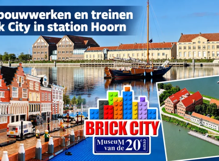 LEGO-bouwwerken en treinen in Brick City in station Hoorn