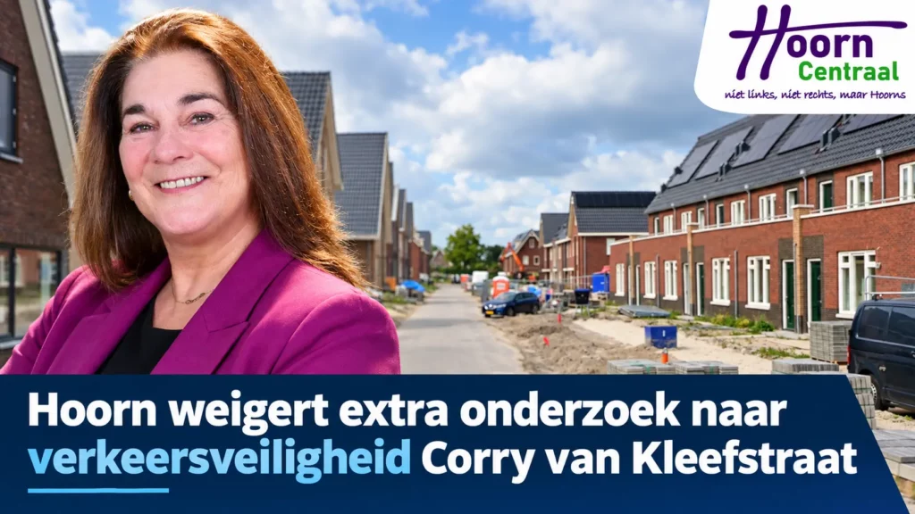 Corry van Kleefstraat in de Hoornse wijk Bangert en Oosterpolder, waar vragen zijn gesteld over verkeersveiligheid en snelheid.