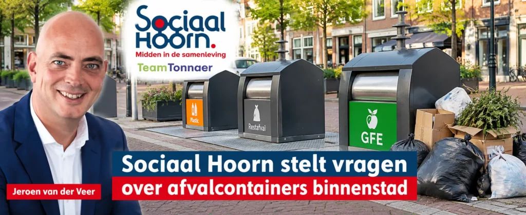 Ondergrondse afvalcontainers in de binnenstad van Hoorn waarover Sociaal Hoorn vragen stelt.