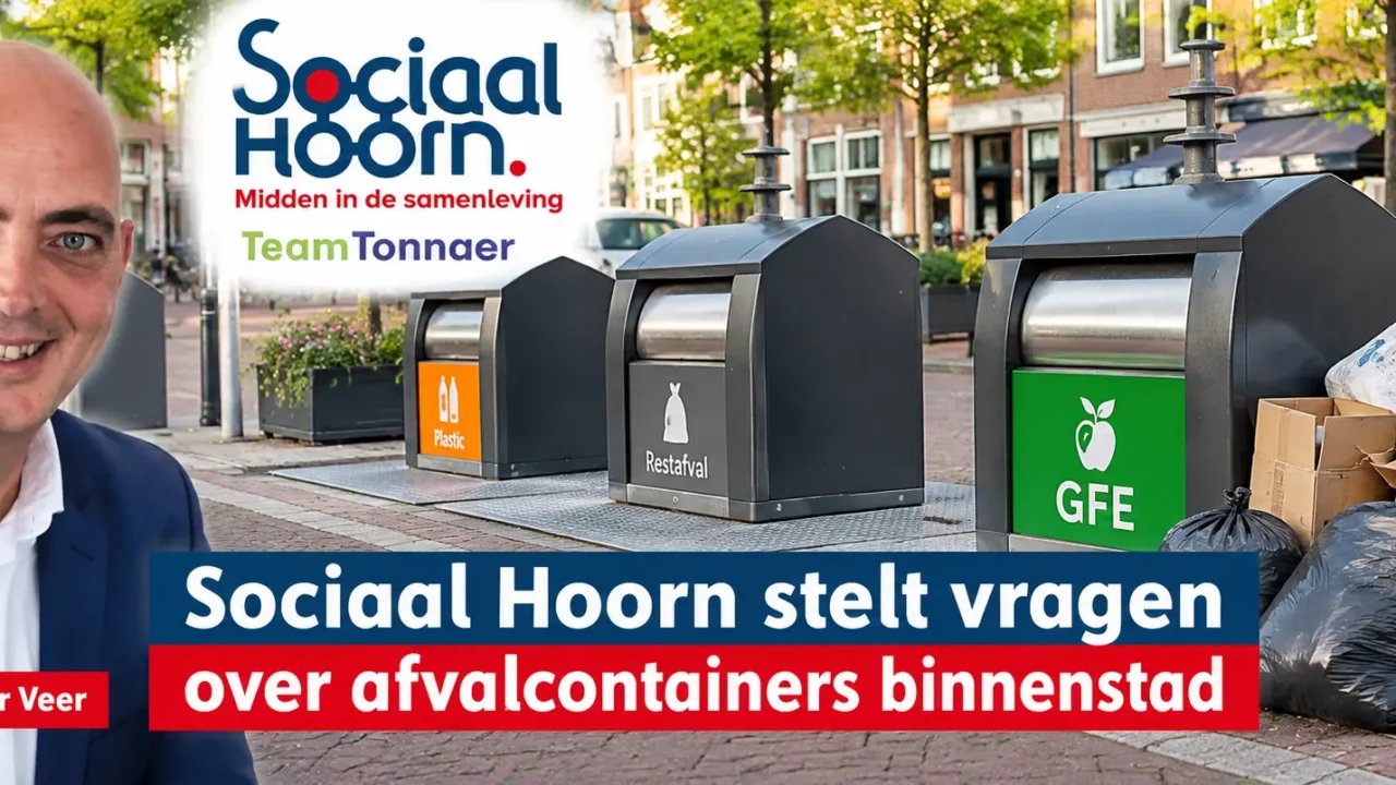 Ondergrondse afvalcontainers in de binnenstad van Hoorn waarover Sociaal Hoorn vragen stelt.