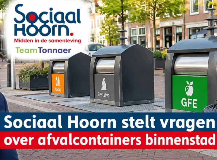 Ondergrondse afvalcontainers in de binnenstad van Hoorn waarover Sociaal Hoorn vragen stelt.