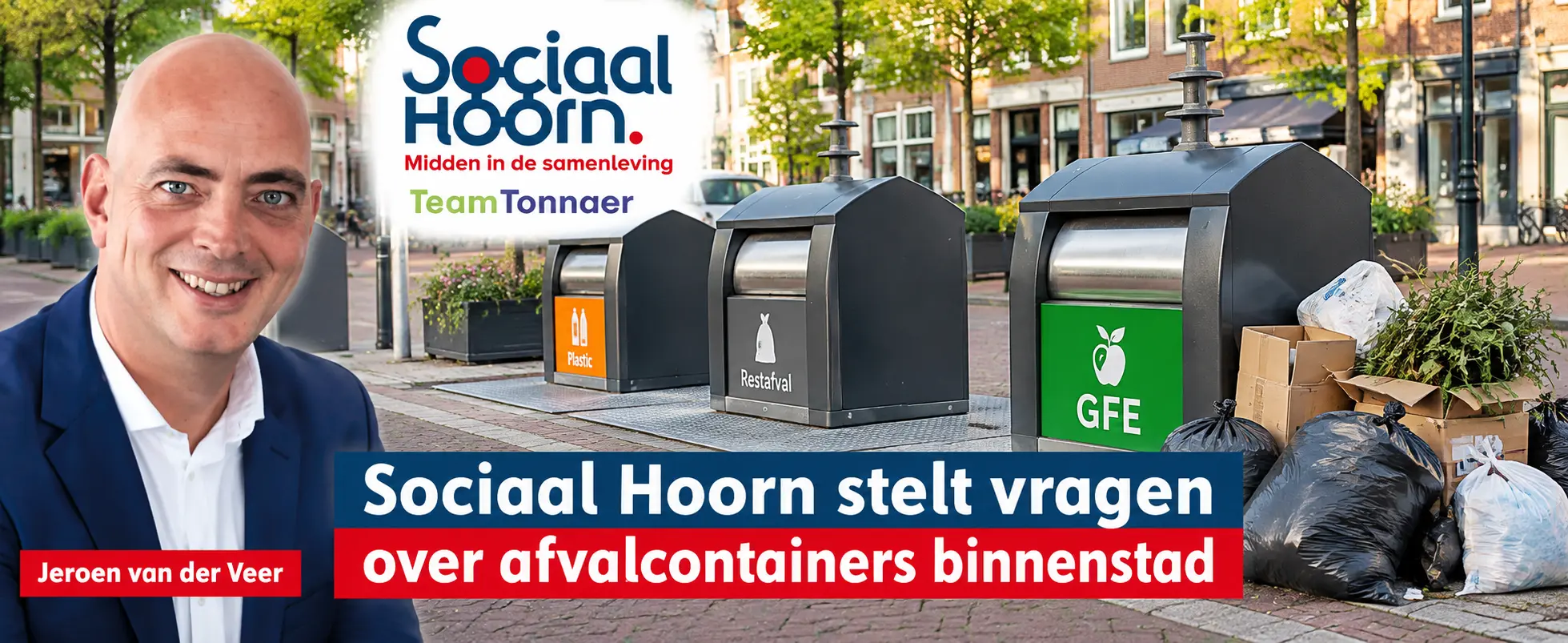 Ondergrondse afvalcontainers in de binnenstad van Hoorn waarover Sociaal Hoorn vragen stelt.