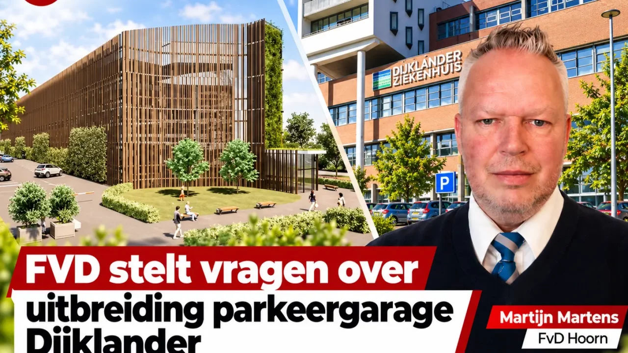 Parkeergarage bij het Dijklander Ziekenhuis in Hoorn, waar FVD vragen stelt over de uitbreiding en parkeerdruk.