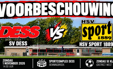 SV DESS uit Benningbroek ontvangt HSV Sport 1889 op zondag 1 november 2026 om 14.00 uur op Sportcomplex DESS.