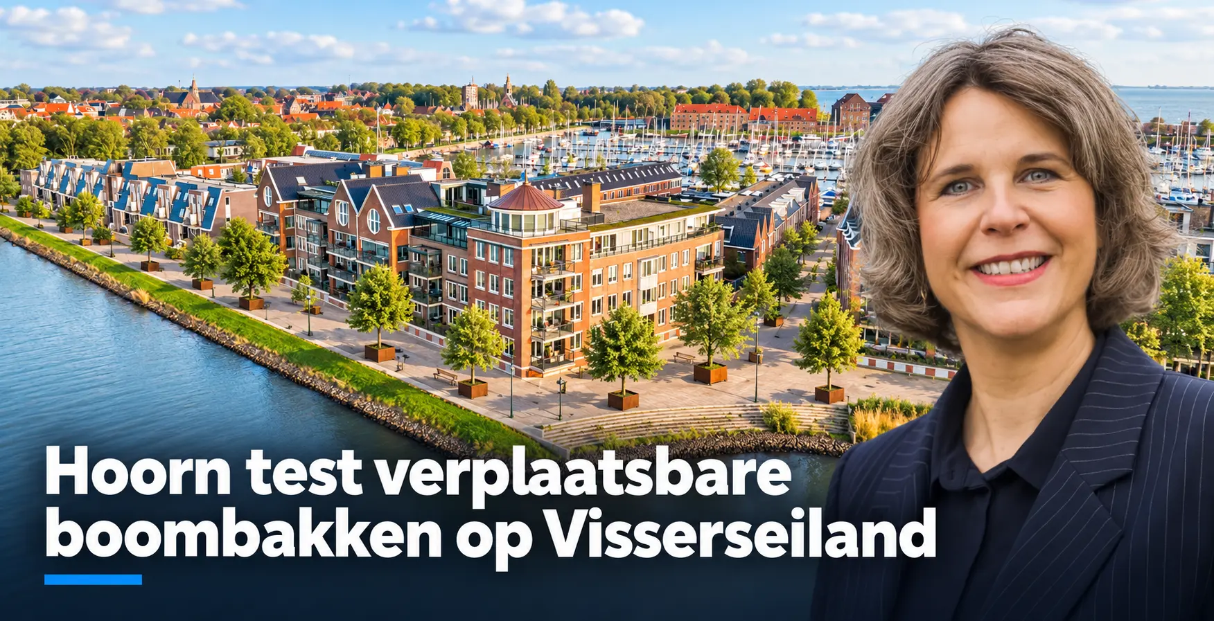 Visserseiland in Hoorn waar een pilot met verplaatsbare NursiTree-boombakken wordt voorbereid