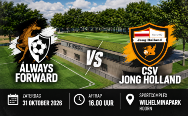 Voorbeschouwing Always Forward tegen CSV Jong Holland op zaterdag 31 oktober 2026 om 16.00 uur op Sportcomplex Wilhelminapark in Hoorn.
