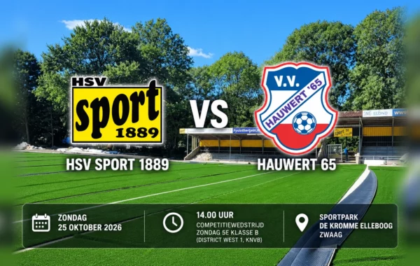 HSV Sport 1889 ontvangt Hauwert 65 in topper van de vijfde klasse