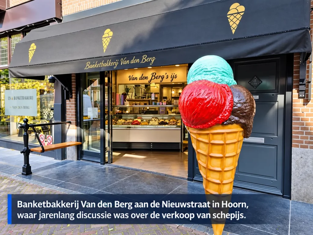 Banketbakkerij Van den Berg aan de Nieuwstraat in Hoorn, waar jarenlang discussie was over de verkoop van schepijs.