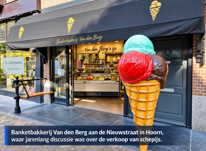Banketbakkerij Van den Berg aan de Nieuwstraat in Hoorn, waar jarenlang discussie was over de verkoop van schepijs.